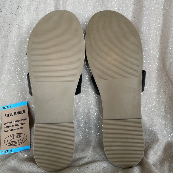 Brand New Steve Madden Genuine Leather H-Band Black Comfortable Slides Sandals - Picture 10 of 11